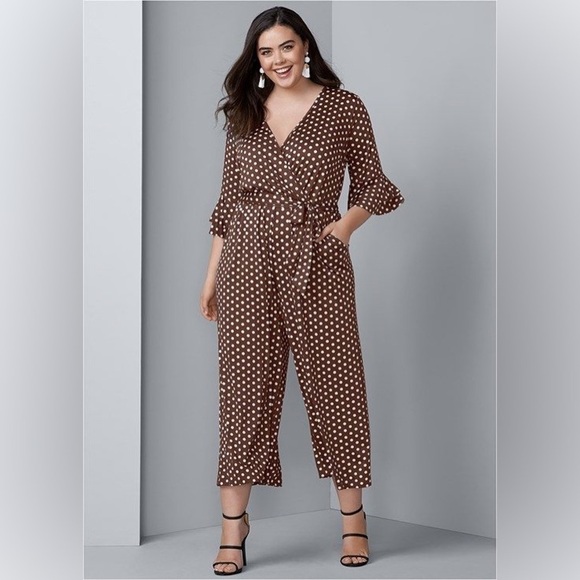 NEW NWT | Venus | Brown Polka Dot Ruffle Sleeve Jumpsuit | Size Small - Picture 1 of 7